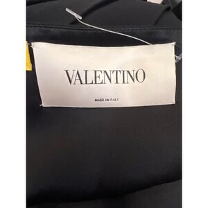 Valentino Black Midi‎ Dress V Neck Pleated Elegant Designer Made in Italy